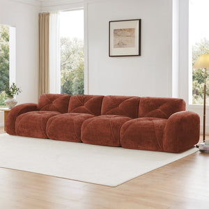 English Elm 140''soft Velvet Modular Cloud Sofa Tufted Plush Seating for Living Room or Home Theater Red+Brown W714S01609
