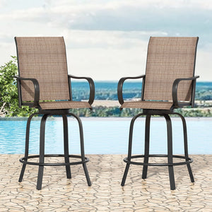 English Elm Patio Swivel Barstools Set of 2 Textilene Mesh Powder Coated Frame All Weather Seating Brown T3623P437331