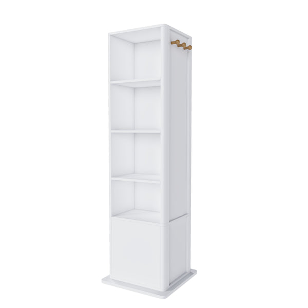 English Elm 360° Rotating Tower Cabinet with Full Length Mirror Open Shelving and Jewelry Storage White W509P456172