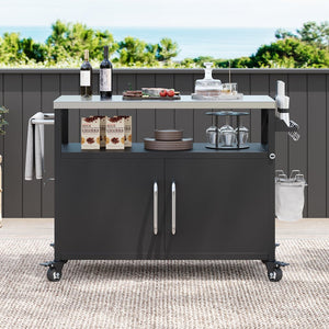 English Elm K&K 54.5" Outdoor Kitchen Island with 1.6" Stainless Top, Locking Wheels, Spice Rack & Bottle Opener N707P270779B