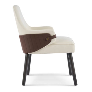English Elm Indoor Two-tone Fabric Armchair Set Curved Back Ergonomic Dining Accent Seating Beige,Brown N779P370716L