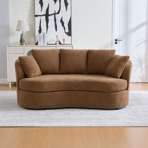 English Elm 73.82" Wide Curved Chenille Loveseat with Deep Lounge Seat and Sculptural Modern Frame Brown W3189S00035