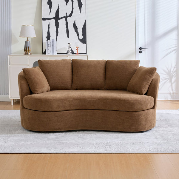 English Elm 73.82" Wide Curved Chenille Loveseat with Deep Lounge Seat and Sculptural Modern Frame Brown W3189S00035