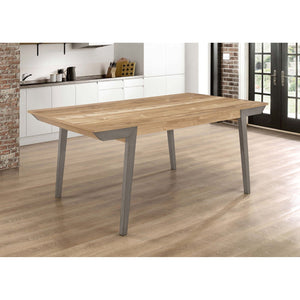 English Elm Kalina Natural Acacia and Coastal Grey Rectangle Dining Table with Mid-Century Modern Farmhouse Charm, Solid Wood Craftsmanship and Relaxed Casual Style B062P350426