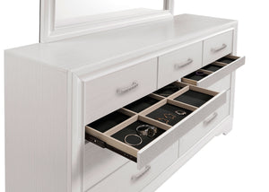 English Elm Corbin Queen Bedroom Set with Crystal Pulls Metallic Trim and Footboard Storage Drawers B062S00788