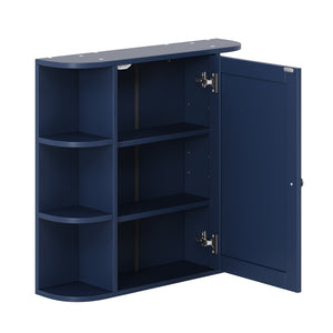 English Elm Bathroom Wall Cabinet with Mirror Door Open Shelving and Adjustable Interior Storage Blue N817P375228B