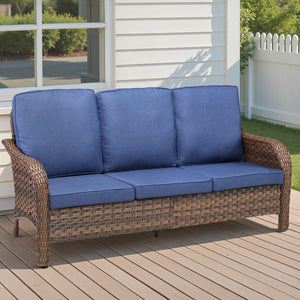 English Elm 49.6" Pe Wicker Patio Loveseat All-weather Steel Frame Deep Seat Outdoor Sofa Blue T3773P417371