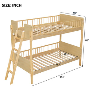 English Elm Twin Over Solid Wood Bunk Bed with Built in Shelves and Reversible Ladder N7090002224N
