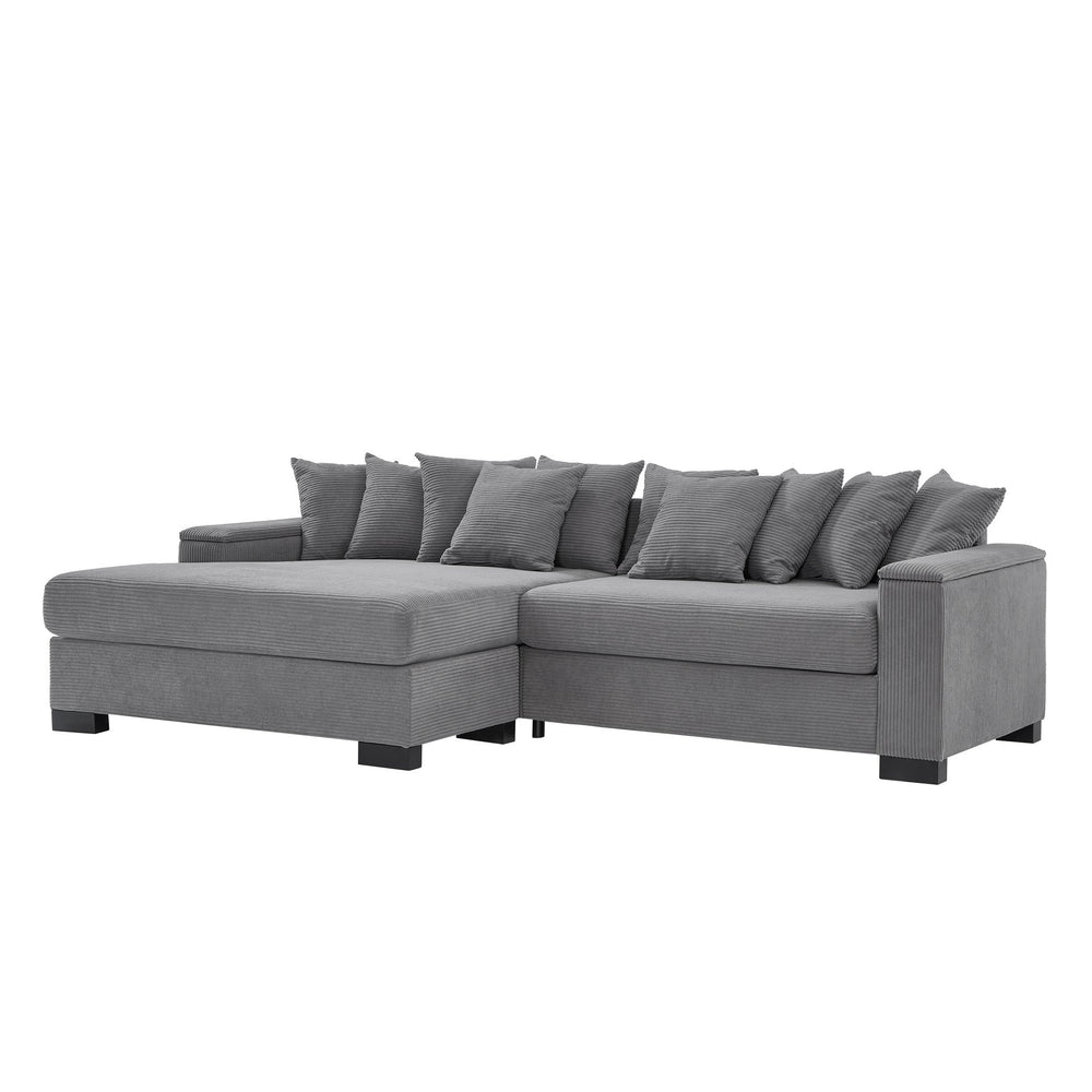 English Elm 111" Corduroy L-Shape Sectional Sofa with Convertible Chaise, Arm Storage, Reversible Cushions, Grey - Durable Solid Wood Frame, 900lb Capacity W1097S00159