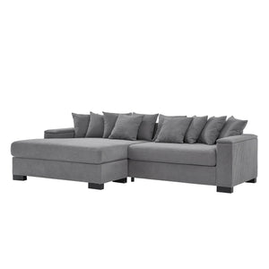 English Elm 111" Corduroy L-Shape Sectional Sofa with Convertible Chaise, Arm Storage, Reversible Cushions, Grey - Durable Solid Wood Frame, 900lb Capacity W1097S00159
