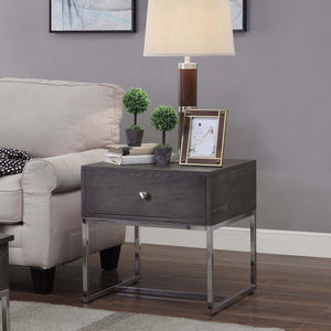 English Elm Grey Oak End Table With Chrome Sled Base - Stylish Modern Storage Solution For Living Room Elegance B062P189217