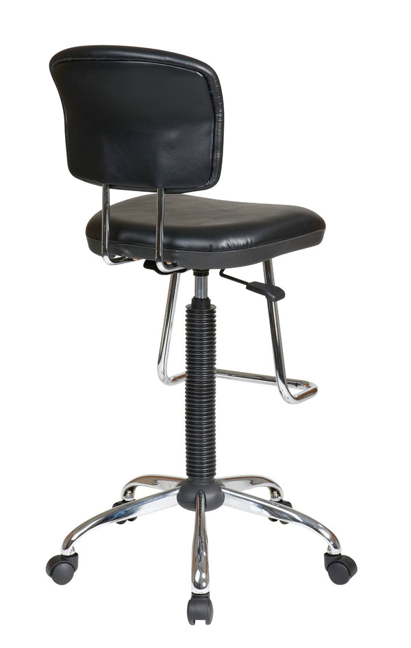 OSP Home Furnishings Chrome Ergonomic Stool with Vinyl Seat Adjustable Height Swivel and Teardrop Footrest Support DC420V-3