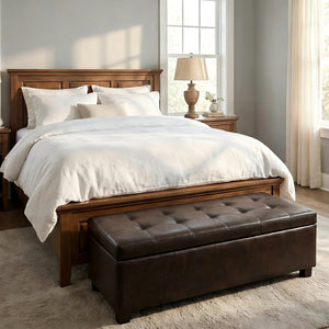 English Elm Storage Bench Tufted Upholstered Entryway Seat with Hinged Lid and Wooden Legs W5325P423784