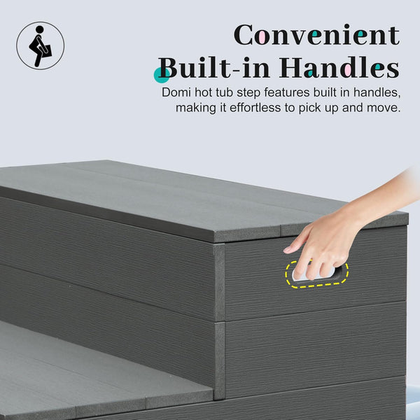 English Elm Hot Tub Aluminum Spa Steps with Wpc Wood Grain Treads and Side Handles 600lb Rated W1859P427405