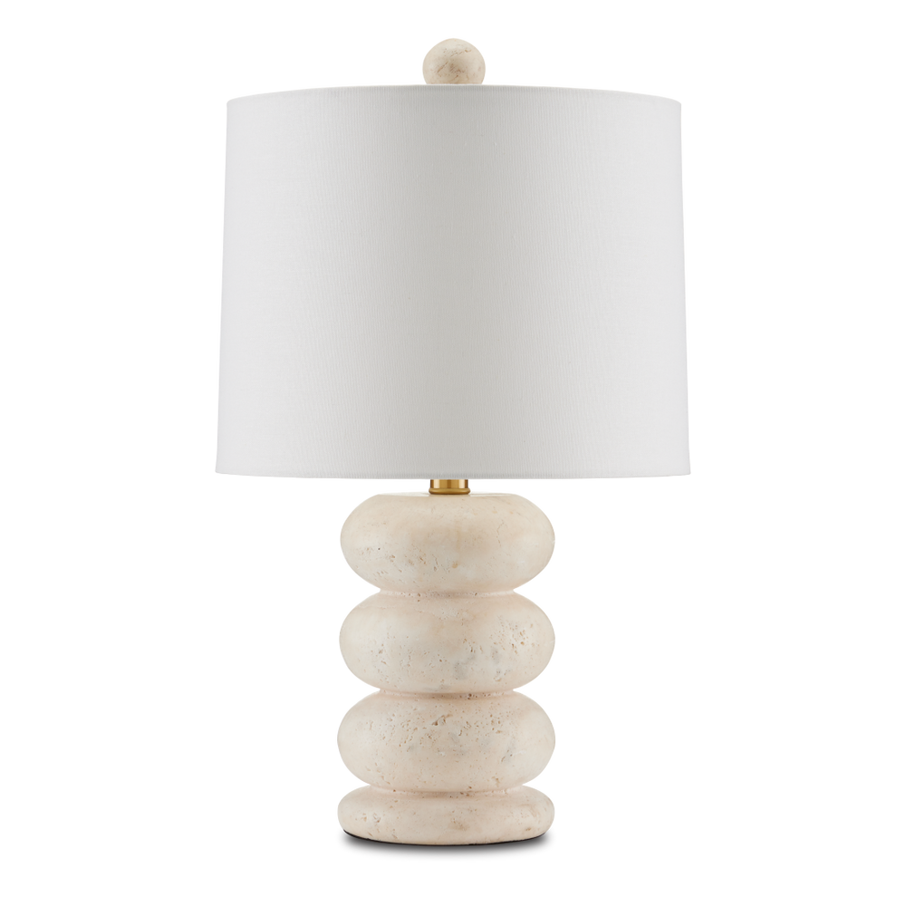 Girault Beige Travertine Table Lamp with Bone Linen Shade - Elegant Modern Lighting for Any Space