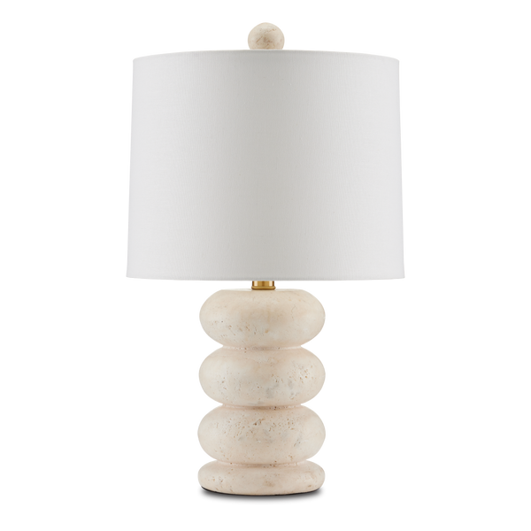 Girault Beige Travertine Table Lamp with Bone Linen Shade - Elegant Modern Lighting for Any Space