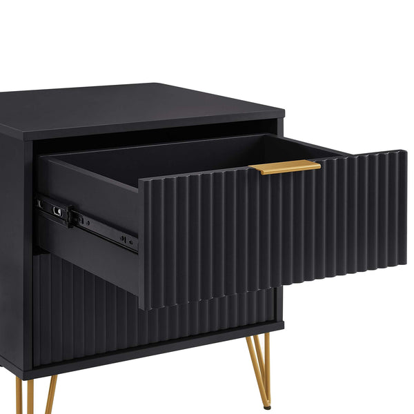 English Elm Dumbo 20" Fluted Nightstand In Black - Chic Glam Storage With Gold Accents & Tool-Free Assembly B365P398137
