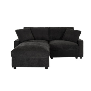 English Elm 72.05" L-shaped Sectional Sofa Cloud Cushion Polyester with Storage Ottoman Small Space Black W1669S00053