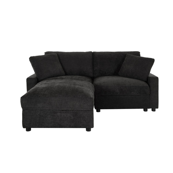 English Elm 72.05" L-shaped Sectional Sofa Cloud Cushion Polyester with Storage Ottoman Small Space Black W1669S00053