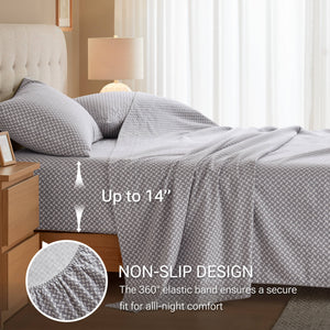 English Elm 4-piece Cal King Cotton Sheet Set Snowflake Print Breathable Wrinkle Resistant Bedding B035P408379