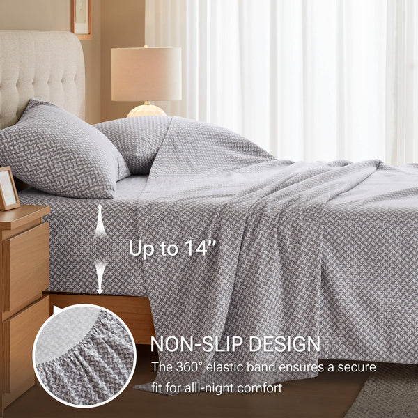 English Elm 4-piece Cal King Cotton Sheet Set Snowflake Print Breathable Wrinkle Resistant Bedding B035P408379