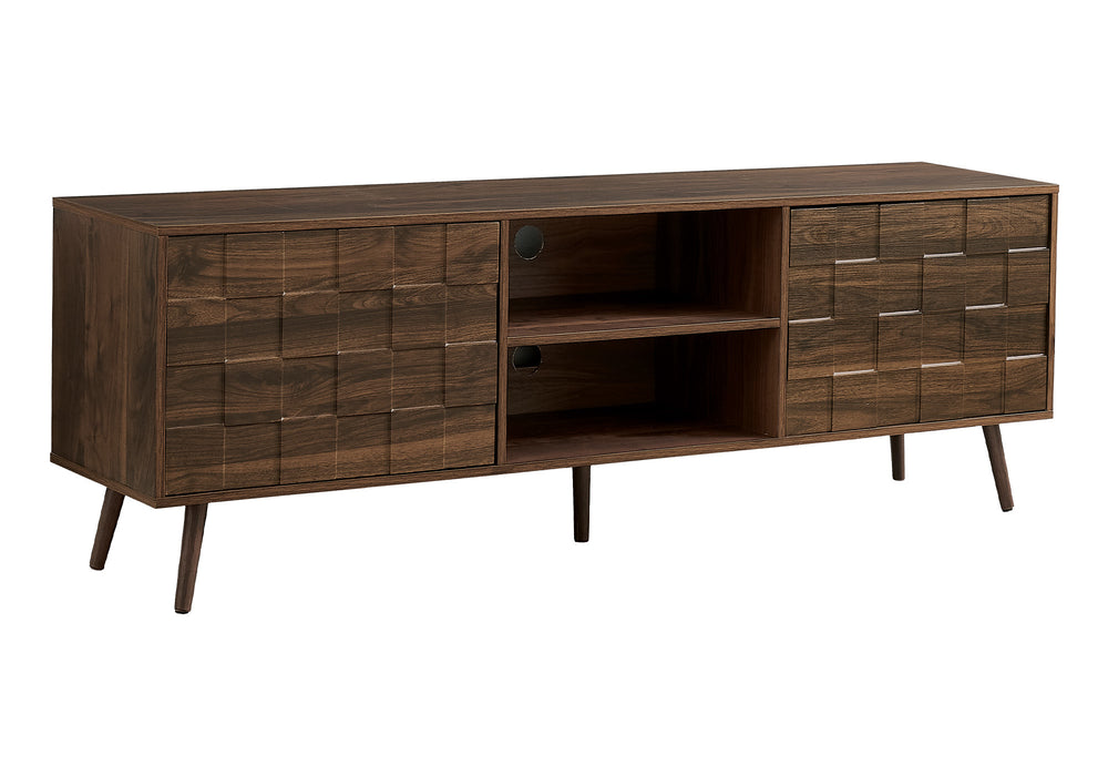 English Elm Tv Stand 72 Inch Mid-Century Console with Ample Storage, Solid Wood Legs, Cable Management, Stylish Finish Walnut 75 L x 19 W x 5 H B2710P287030