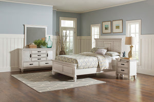 English Elm Piero Wire-brushed Oak Veneer Queen Bedroom Set with Louvered Panels Coastal Style B062S00766