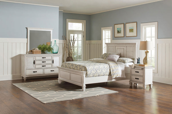 English Elm Piero Wire-brushed Oak Veneer Queen Bedroom Set with Louvered Panels Coastal Style B062S00766