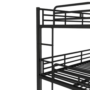English Elm Twin Triple Metal Bunk Bed Matte Powder Coated Frame with Full Safety Guardrails Black W1580S00580