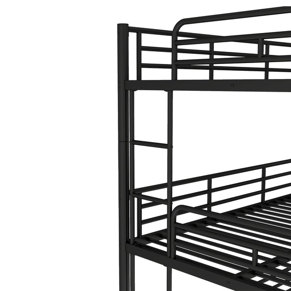English Elm Twin Triple Metal Bunk Bed Matte Powder Coated Frame with Full Safety Guardrails Black W1580S00580