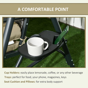 English Elm Outsunny Three Seat Pe Rattan Canopy Patio Swing with Steel Frame for Backyard W2225P174129