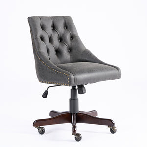 English Elm A&A Handcrafted Sheepskin-Pattern Office Chair with High-Rebound Foam, Solid Wood & Steel Legs, Retro Gray W1143P202751
