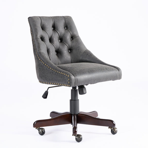 English Elm A&A Handcrafted Button-Loop Accent Chair with High-Rebound Foam, Solid Wood & Steel Legs, Retro Elegance Gray W1143P202751