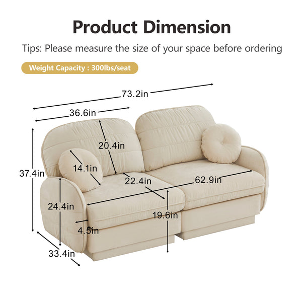 English Elm Chenille Cloud Loveseat with Quilted Back Pillows Deep Seat Comfort for Living Room W714S01747