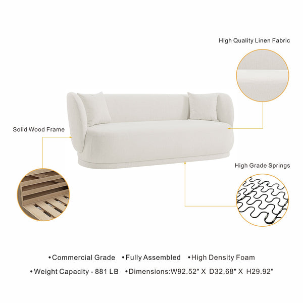 English Elm Siri 93" Upholstered Sofa with Pine Frame, Linen-Weave Fabric, High-Density Foam, 880lb Capacity Cream B365P398102