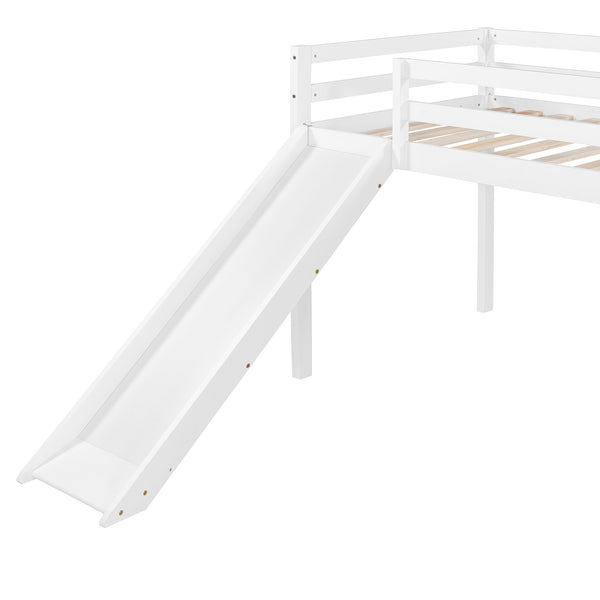 English Elm Loft Bed with Built-in Slide Solid Pine Twin Frame for Kids Bedroom Play N708P360093K