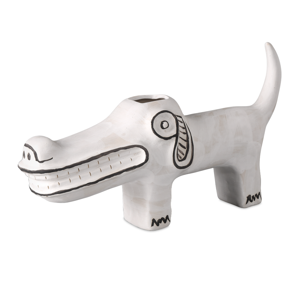 Spot the Dog: Exquisite Handmade Porcelain Vessel with Whimsical Black Details - Contemporary Art Decor