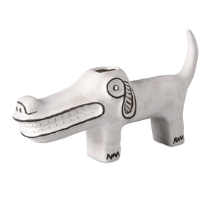 Spot the Dog: Exquisite Handmade Porcelain Vessel with Whimsical Black Details - Contemporary Art Decor