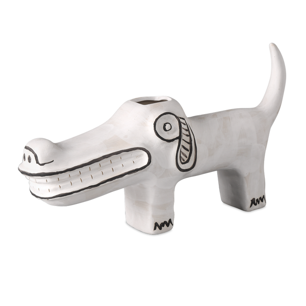 Spot the Dog: Exquisite Handmade Porcelain Vessel with Whimsical Black Details - Contemporary Art Decor