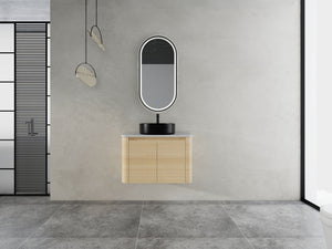 English Elm 30'' Wall-Mounted Bathroom Vanity With Ceramic Art Sink, Soft-Close Doors & Space-Saving Design W999S00463