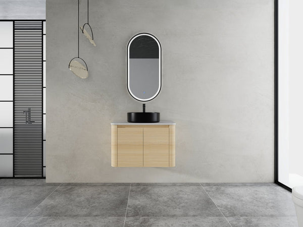English Elm 30'' Wall-Mounted Bathroom Vanity With Ceramic Art Sink, Soft-Close Doors & Space-Saving Design W999S00463