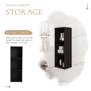 English Elm 12 Inch Wall Mounted Open Shelf Tower Dark Oak Finish for Bathroom or Study W1972P457978