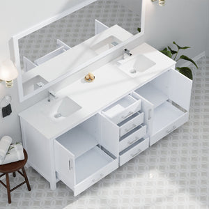 English Elm White Double Bath Vanity 80 in. W x 22 in. D with White Quartz Top, Chrome Faucets, 30" Mirrors, Durable Finish B2731S01055