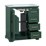 English Elm 30" Bathroom Vanity With Sink, One Package, Green Bathroom Cabinet With Drawers, Solid Frame and Mdf Board