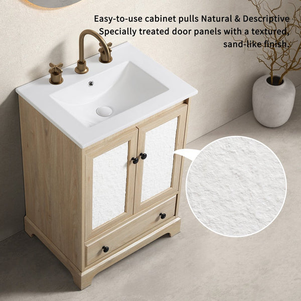 English Elm Bathroom Vanity with Oval Ceramic Sink One Drawer Soft Close Cabinet in White W3402S00005