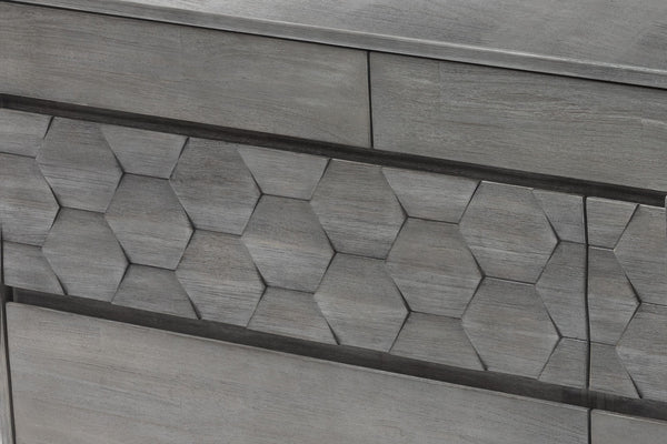 English Elm Makena Six Drawer Acacia Wood Dresser with Honeycomb Relief Sculpted Gray Finish B2736P464858