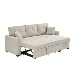 English Elm Upholstered Sleeper Sofa with Chaise & Under-Seat Storage, Reversible L/R, Modern Compact Design Beige B355S00005