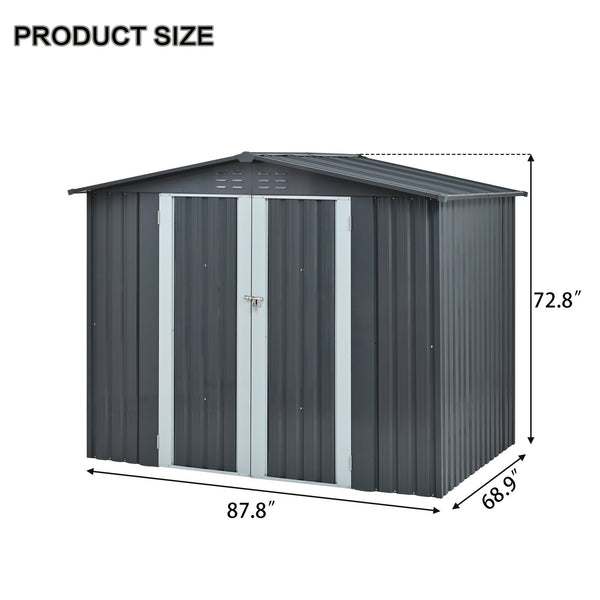English Elm Metal Galvanized Steel Outdoor Shed with Double Doors for Backyard Tool Storage W5006S00001