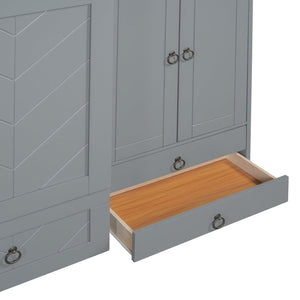 English Elm Queen Murphy Bed with Wardrobe Cabinets Built-in Usb Charging and Concealed Drawers Gray LP000590AAE