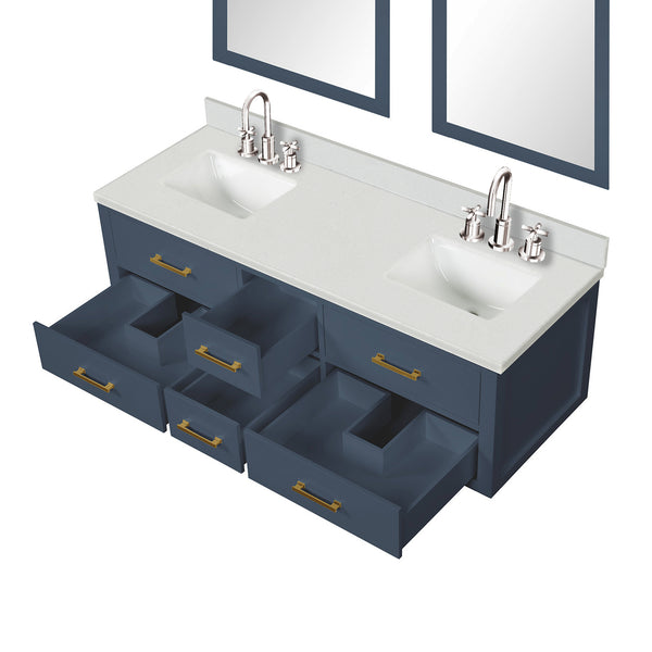 English Elm Blue Double Bath Vanity Set With Cultured Marble Top, Chrome Faucets & Elegant 28" Mirrors Included B2731S01824